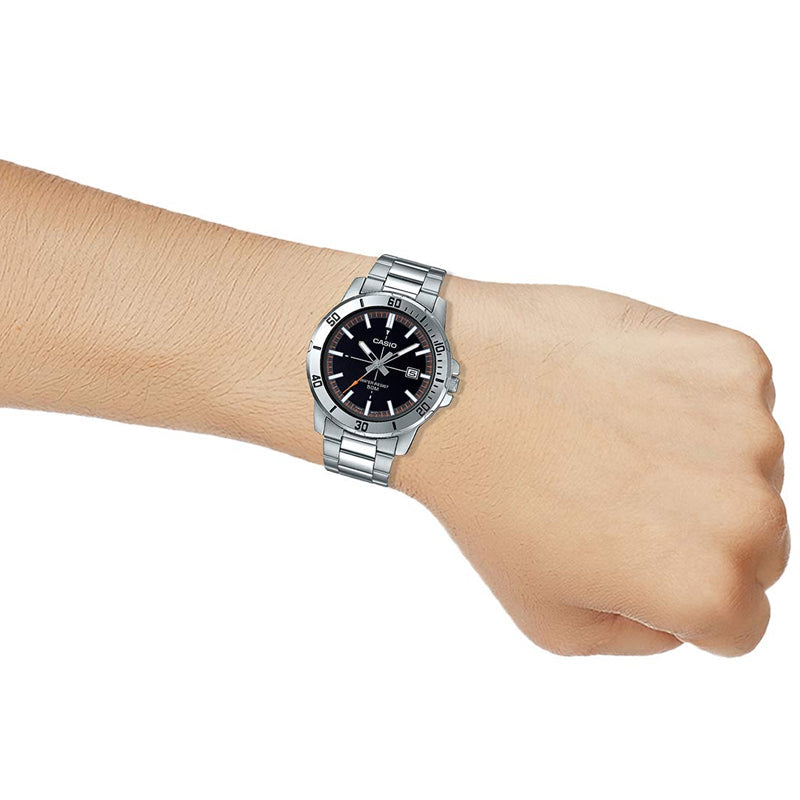 CASIO Stainless Steel Strap Quartz Waterproof Mens SilverBlack Analog MTP-VD01D-1E2V
