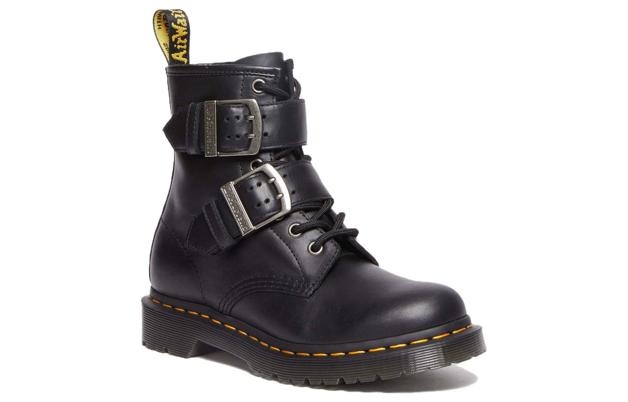 Dr.Martens 1460 Buckle Pull Up Leather Lace Up Boots 'Black Silver' 31033001