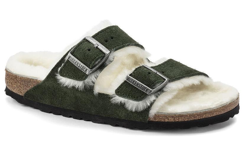 Birkenstock Arizona Shearling Sandal Suede Leather Narrow Fit 'Green' 1021102