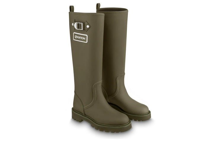 (WMNS) LOUIS VUITTON Territory Flat High Boots 'Olive Green' 1A9H2V