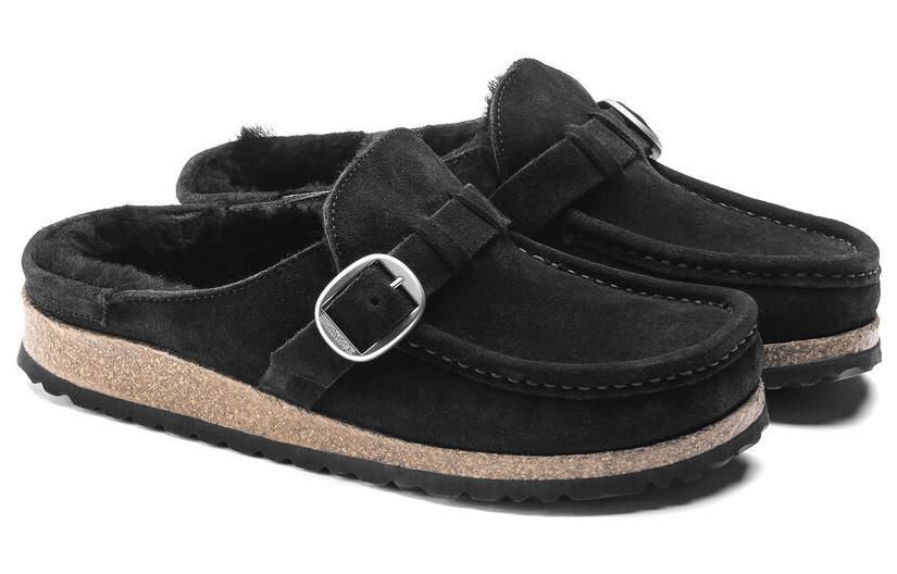 (WMNS) Birkenstock Buckley Shearling Suede Leather Narrow Fit Sandals 'Black' 1018126