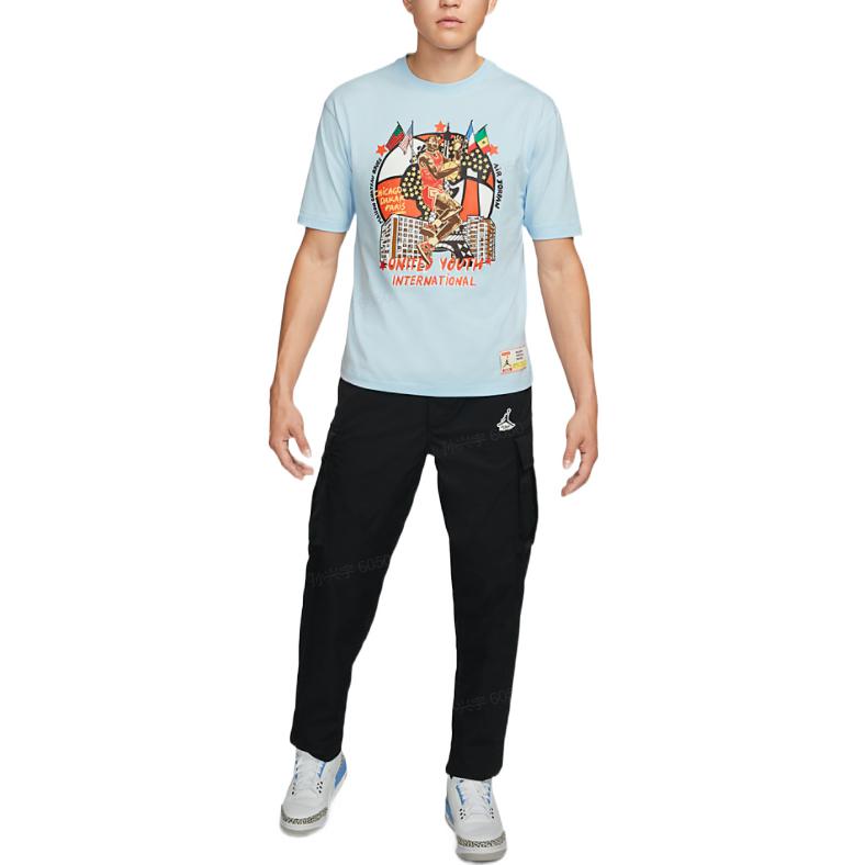 Air Jordan x Maison Chateau Rouge Crossover Retro Basketball Character Printing Short Sleeve Asia Edition Blue DO4091-447