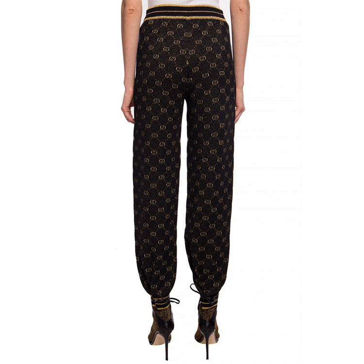 (WMNS) Gucci GG Printed Metallic Blend Sweatpants For Black 611277-XKAKV-1815