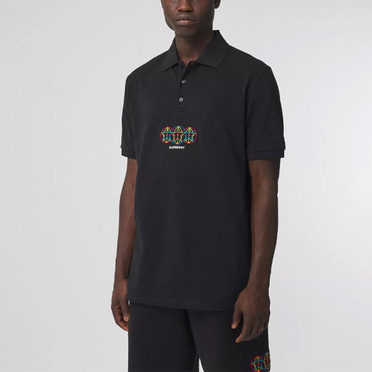 Burberry Round Pattern Embroidery Net Polo Male Black 80355681