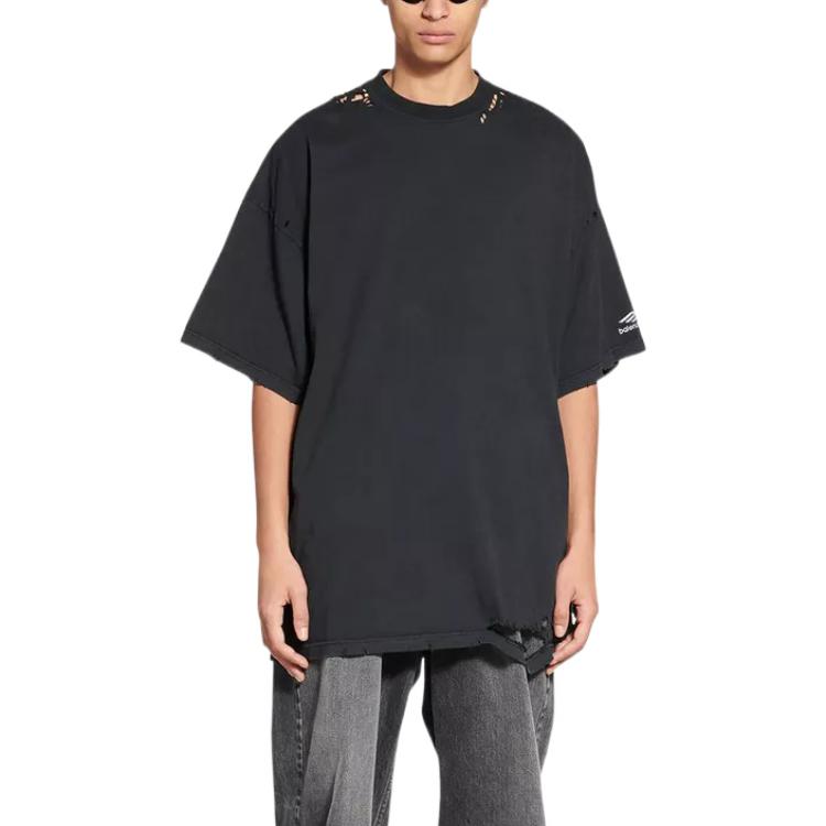 (WMNS) Balenciaga 3B Sports Icon Repaired Oversized T-Shirt 'Washed Black' 704056TMVA59034