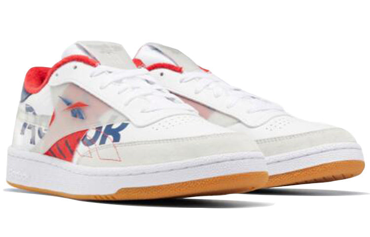 Reebok Club C 85 Lightweight Cozy Low Top Casual Skate Shoes White Red Blue EH0137
