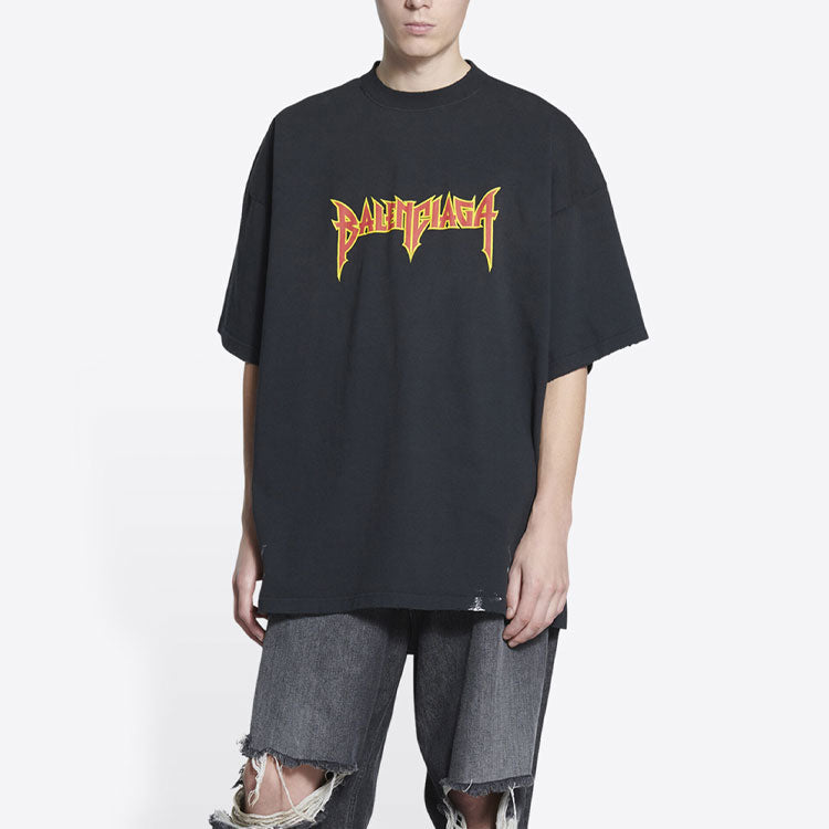Balenciaga Metallica Short Sleeve T-Shirt Oversized Fit 'Black Orange' 694576TMV881055