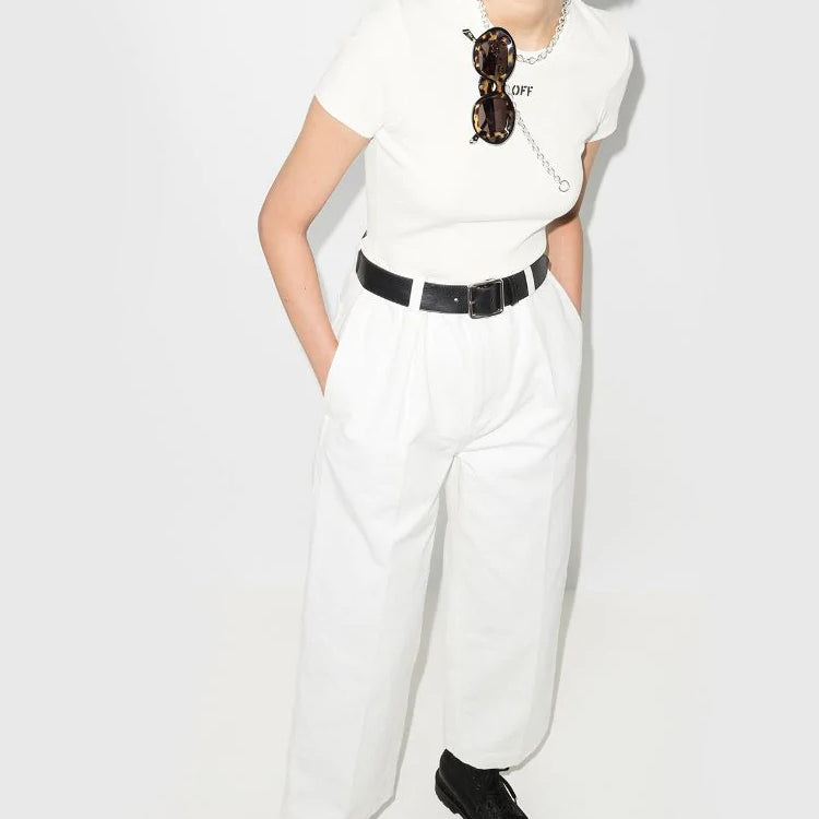 (WMNS) Off-White Logo Short Sleeve White OWAA065E20JER0010110
