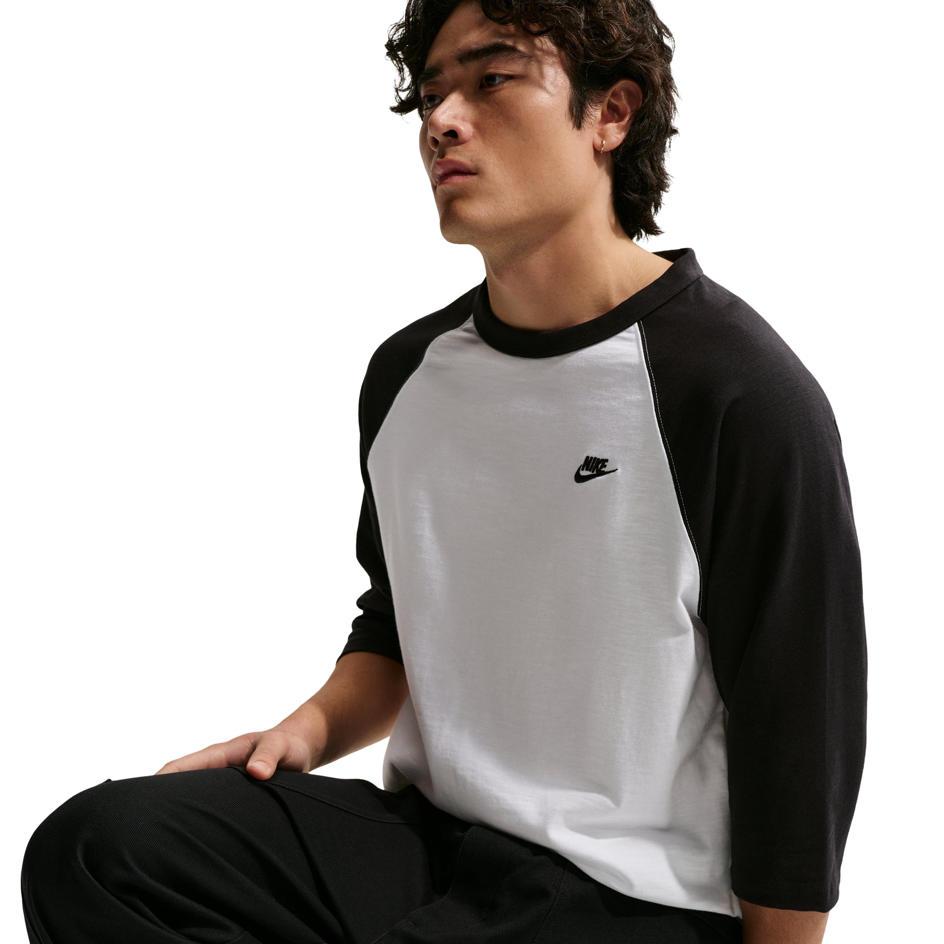 Nike Sportswear Club 3/4 Sleeve Raglan Top 'Black White' IF0756-010