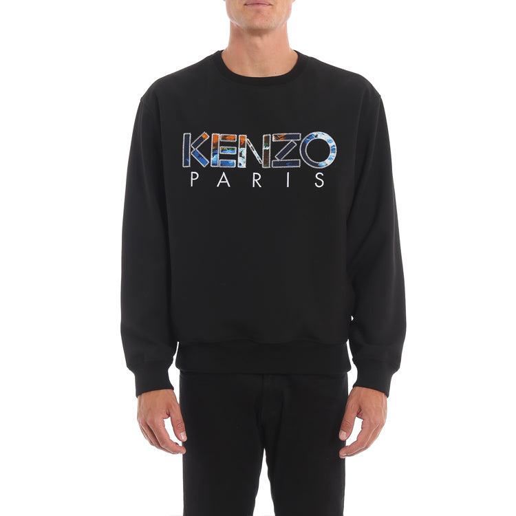 Men's KENZO Logo Embroidered Round Neck Long Sleeves Black F96-5SW604-1RH-99