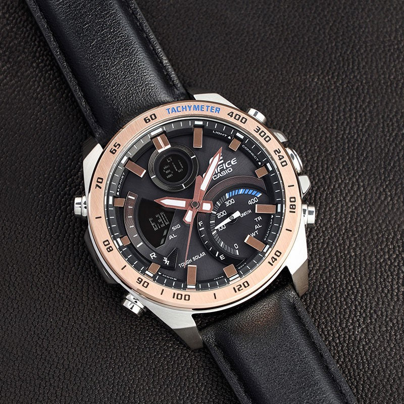 CASIO Waterproof EDIFICE Solar Powered Mens Black Analog/Digital Combo ECB-900GL-1B