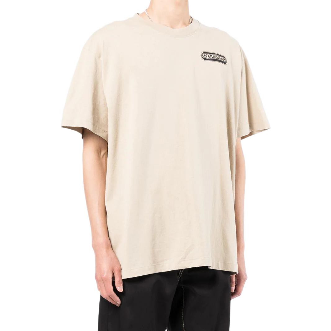 Men's Off-White SS22 Logo Printing Short Sleeve Light Brown T-Shirt OMAA038S22JER0031710DARK