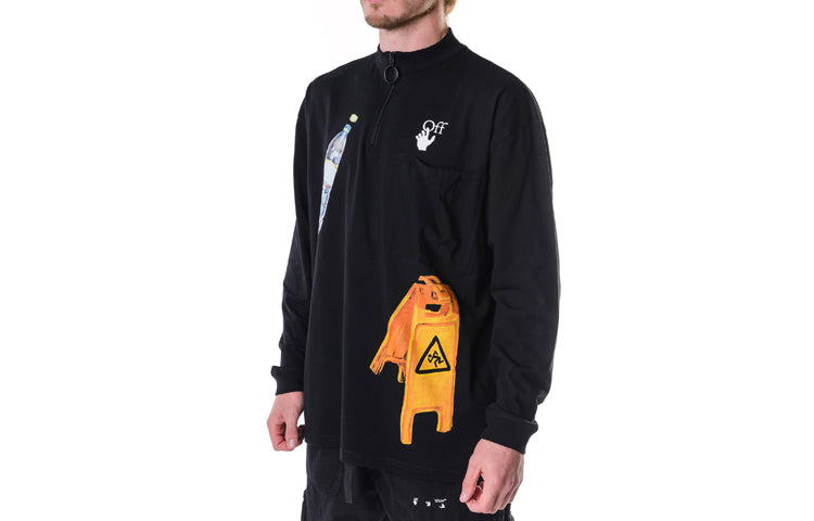 Off-White SS21 Pattern Half Zipper Long Sleeves Black OMAB031F20FAB0011010