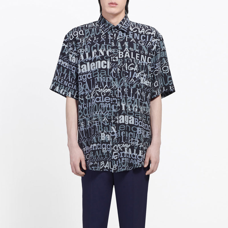 Balenciaga 'Mixed Typo' Logo Print Short Sleeve Shirt 'Black Grey' 556854TELF21269