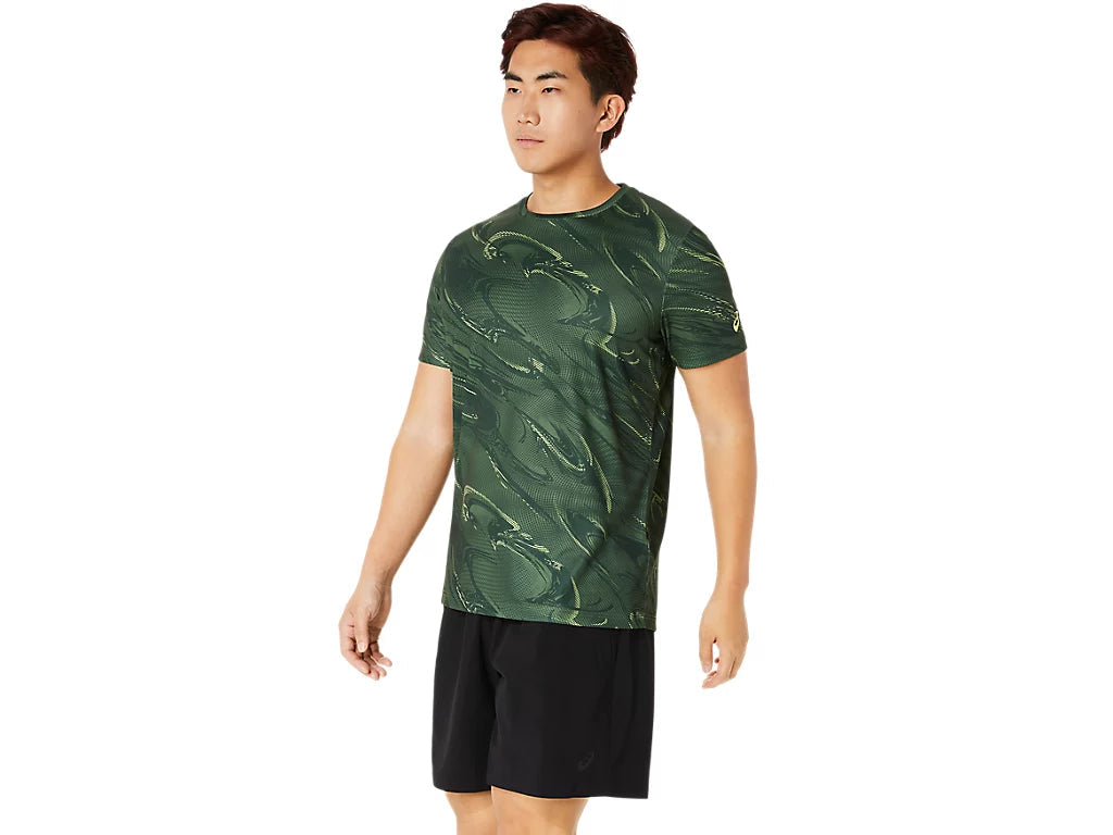 ASICS Suminagashi Motif Print Short Sleeve Top 'Serpentine Green' 2031E214-301