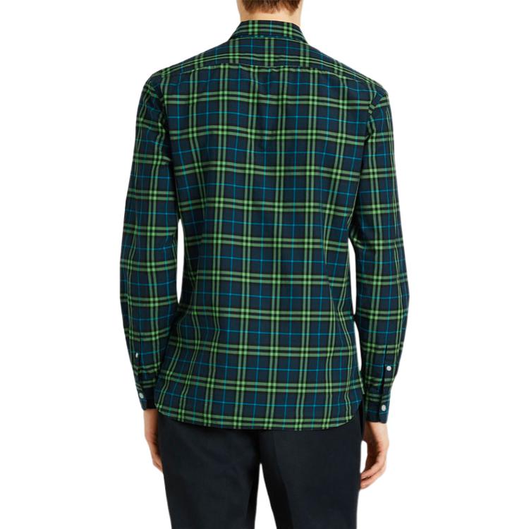 Men's Burberry Plaid Long Sleeves Shirt Blue Green 80031031
