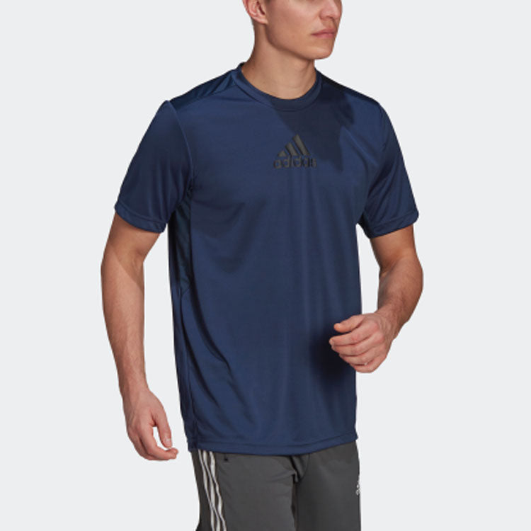 adidas Logo Printing Training Sport Round NeckShort Sleeve Men's Navy GM2129