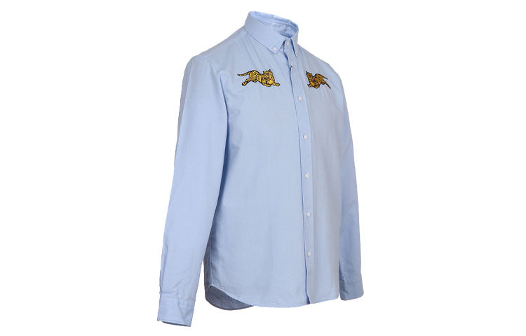 Men's KENZO Cotton Embroidered Long Sleeves Shirt Sky Blue F955CH4021LD-63