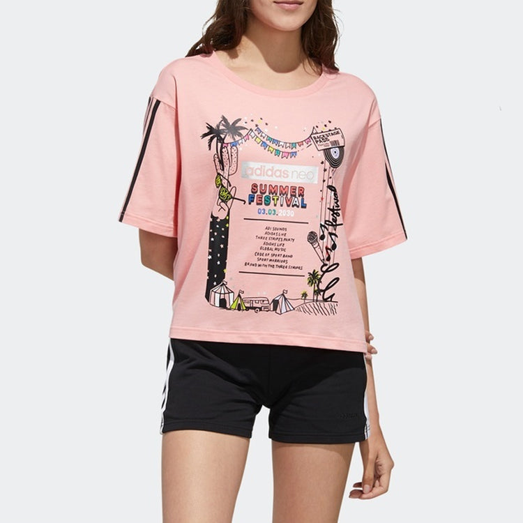 (WMNS) adidas neo Faves Tshirt Shoulder Drop Printing Sports Short Sleeve Pink FP7294