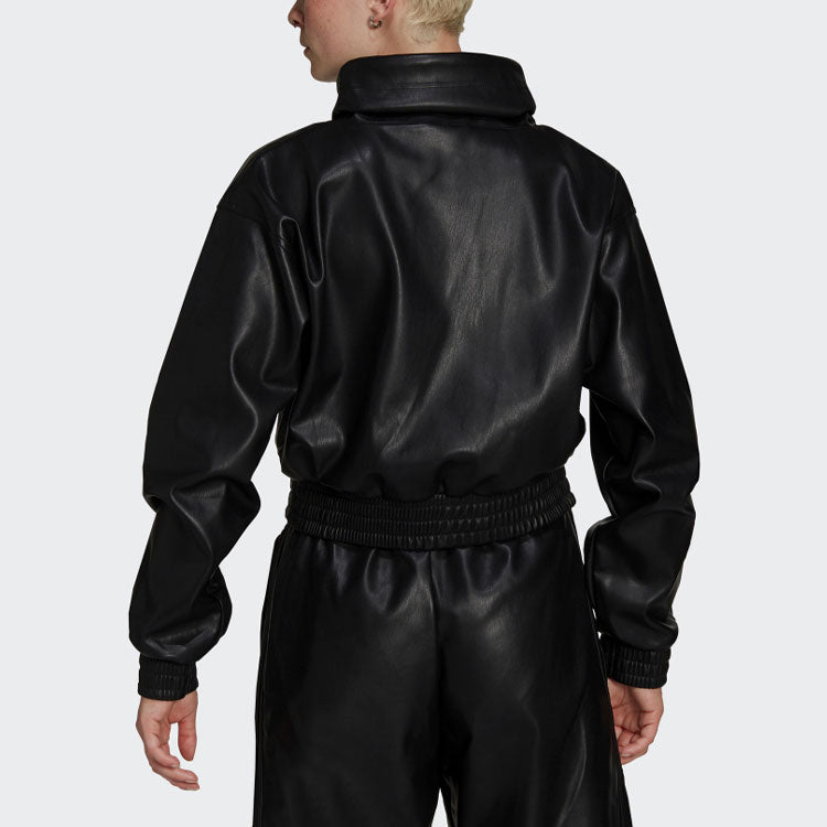 (WMNS) adidas Originals Adicolor Contemporary Cropped Pleather Sweatshirt 'Black' H66348