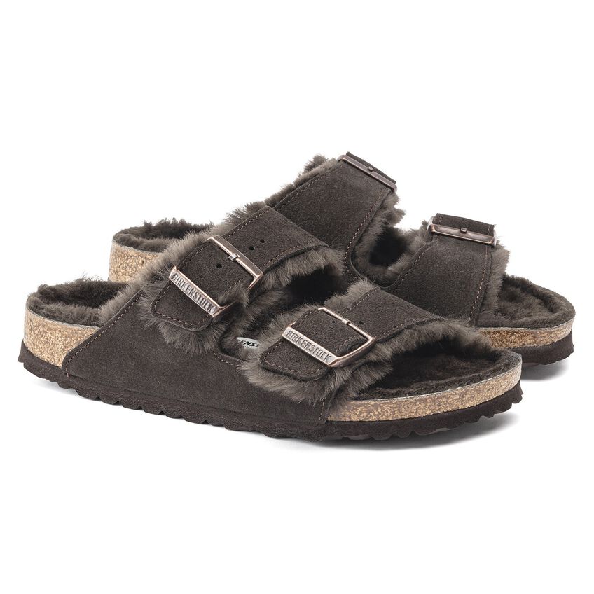 Birkenstock Arizona Shearling Suede Leather Narrow Fit Sandals 'Mocha' 1020528
