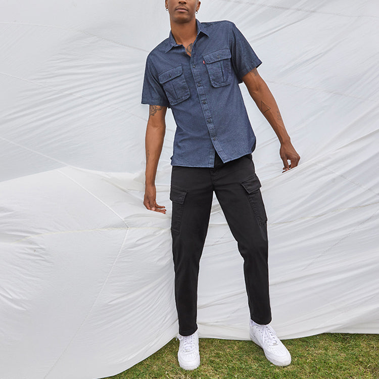 Men's Levis Series lapel Denim Short Sleeve Shirt Gray 39040-0003