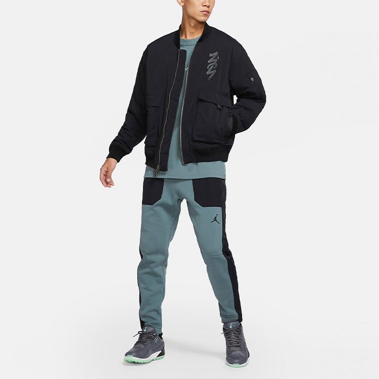 Men's Air Jordan Zion Flight Alphabet Embroidered Aviator Woven Padded Clothes Black Jacket DJ5868-010