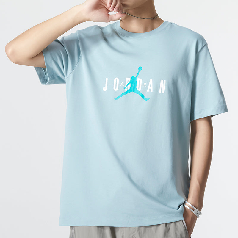 Men's Air Jordan Alphabet Flying Man Logo Printing Round Neck Casual Short Sleeve Blue T-Shirt DM1463-366