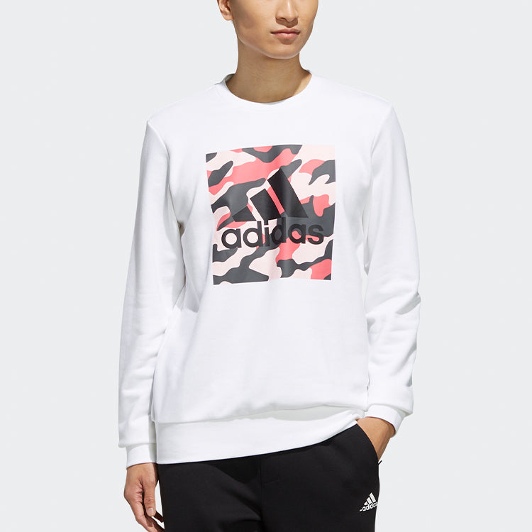 adidas logo Printing Camouflage Loose Sports Round Neck Pullover White FJ0223