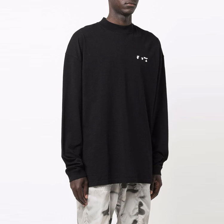 Men's Off-White FW21 Chest Logo Printing Round Neck Pullover Loose Fit Black OMAB032S21JER0011001