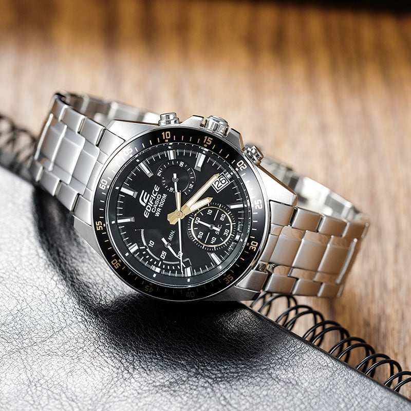 CASIO EDIFICE Waterproof Men Silver/ Mens Black Analog EFV-540D-1A9VUPR