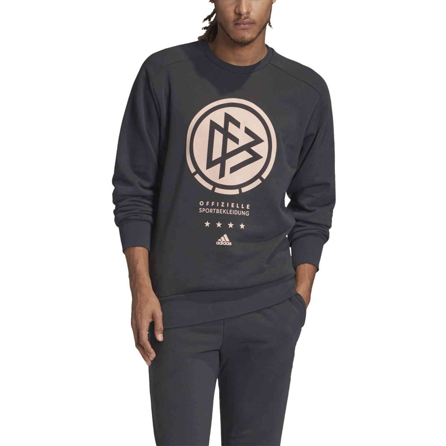 Men's adidas Dfb Ssp Cr Swt Germany National Team Large Logo Round Neck Long Sleeves Black FI1470