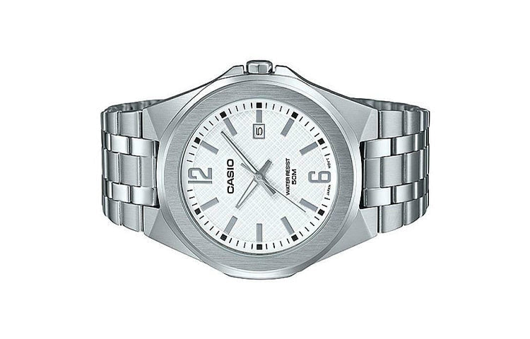 CASIO Waterproof Stainless Steel Strap Mens White Analog MTP-E158D-7A2021