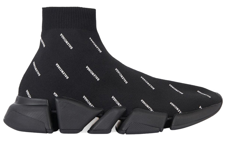 Balenciaga Speed 2.0 Sneakers 'Black Knit with White Allover Logo' 617239W2DBO1090