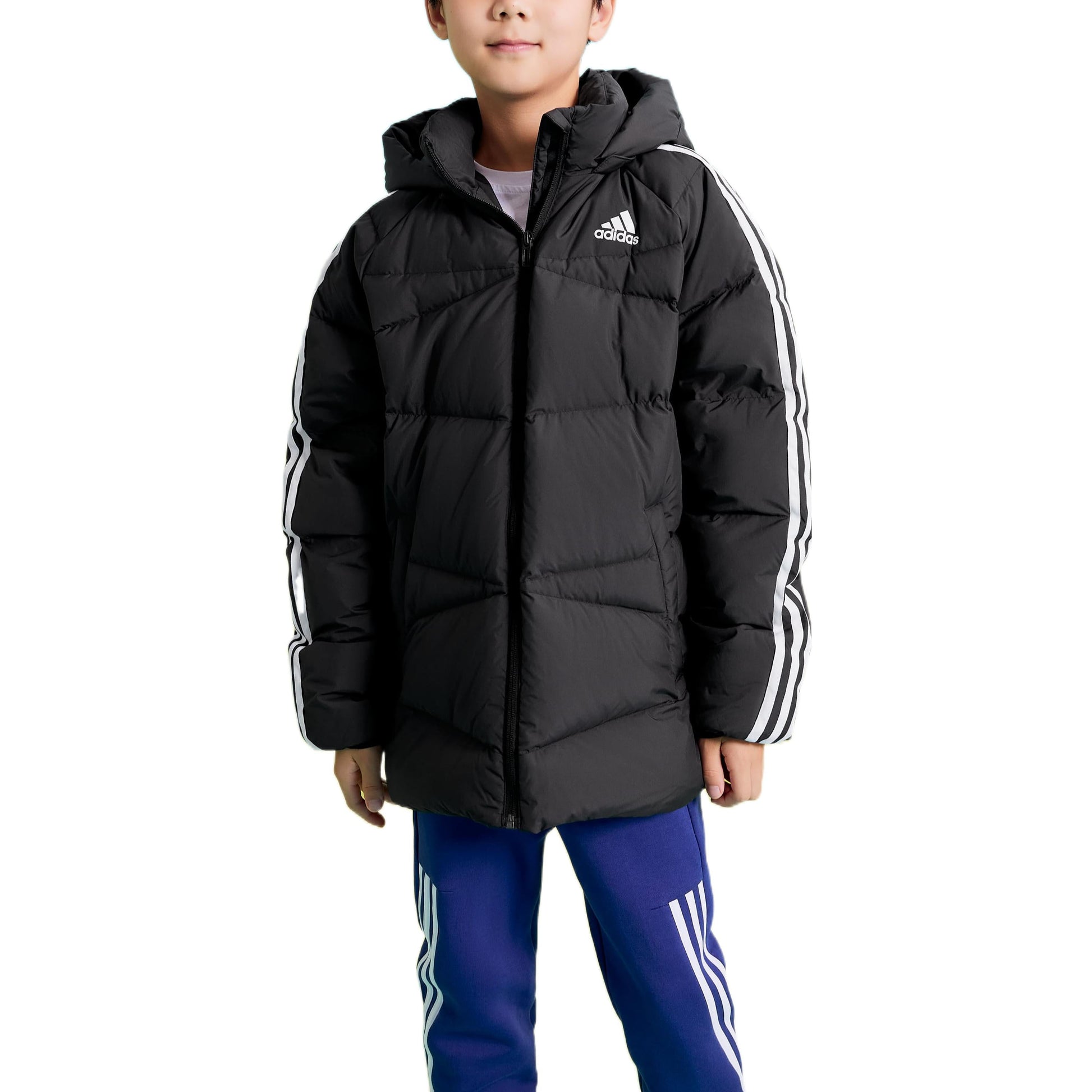 (GS) adidas 3-Stripes Short Length Jacket Asia Sizing 'Black White' HM7161