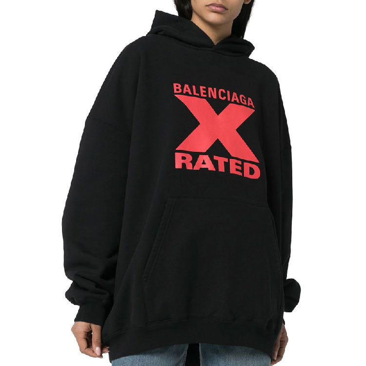 (WMNS) Balenciaga Micro Mark hooded Loose Hoodie Black 620947TIVA81076