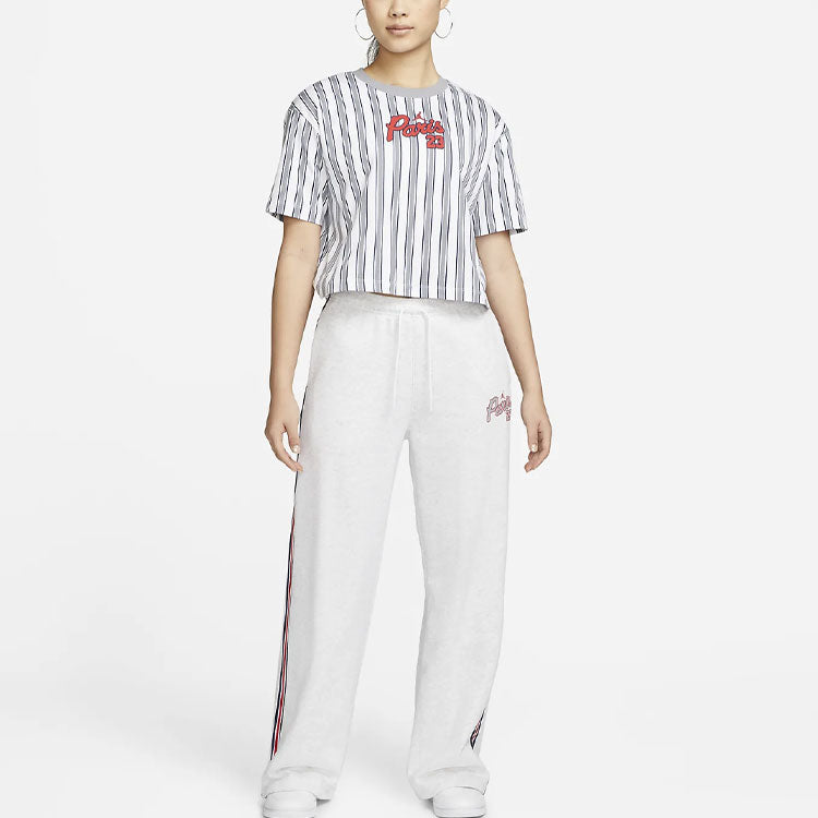 (WMNS) Jordan Paris Saint-Germain Stripe Alphabet Printing Round Neck Short Sleeve White DM4999-100