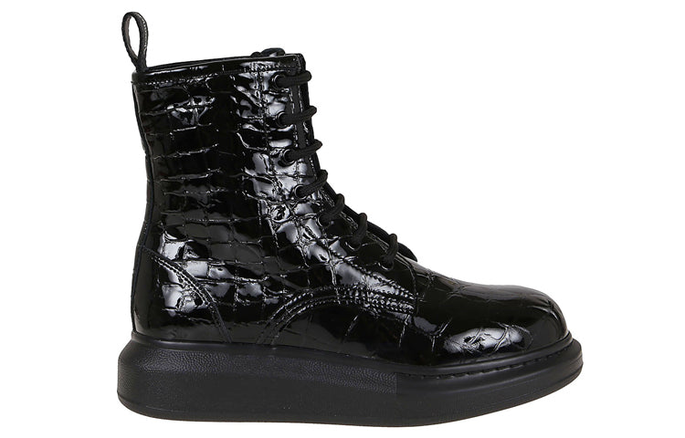 (WMNS) Alexander McQueen Crocodile Effect High Hybrid boots 'Black' 633922WHY201000