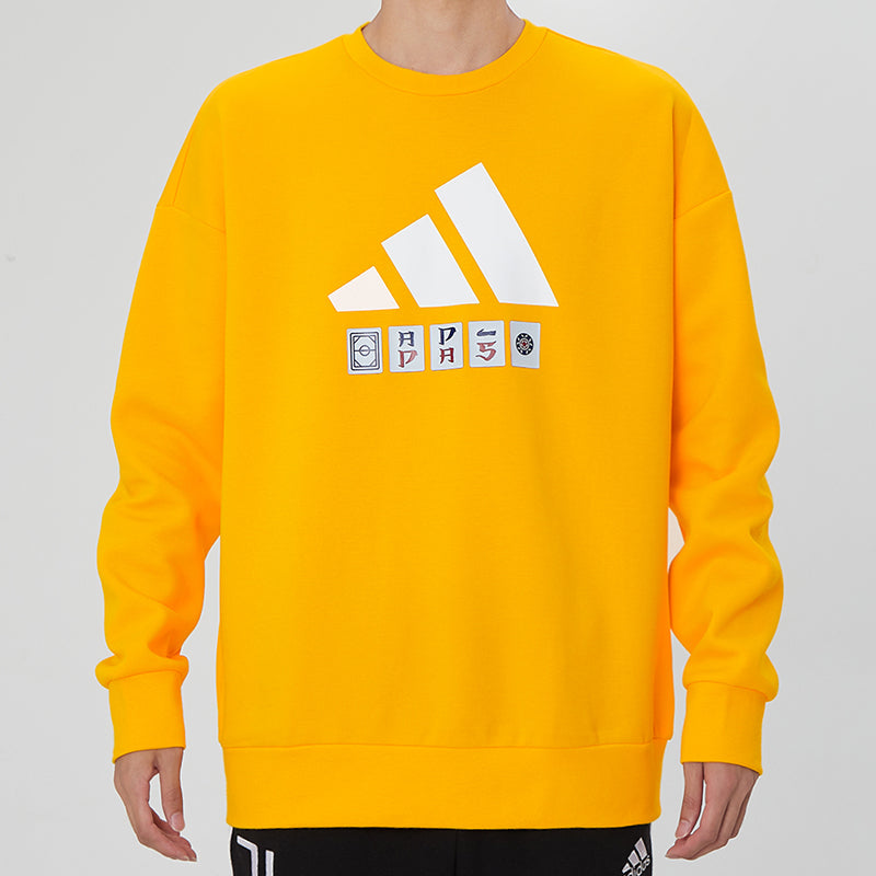 Men's adidas St Story Sweat Large Logo Printing Sports Round Neck Pullover Yellow H39216
