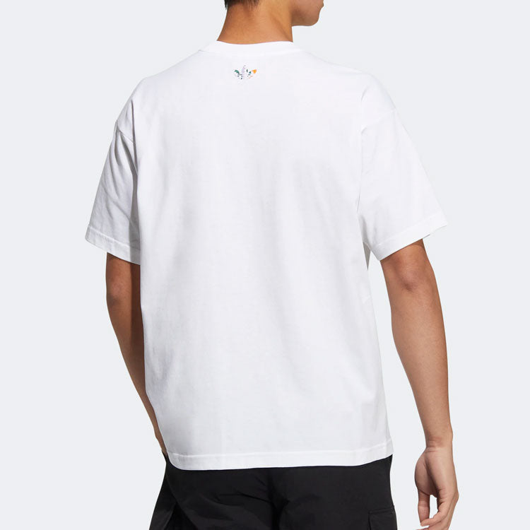 Men's adidas originals Chest Pattern Cartoon Printing Round Neck Short Sleeve White T-Shirt HR6452