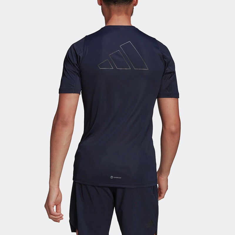 Men's adidas Solid Color Logo Athleisure Casual Sports Round Neck Short Sleeve Navy Blue T-Shirt HC0408