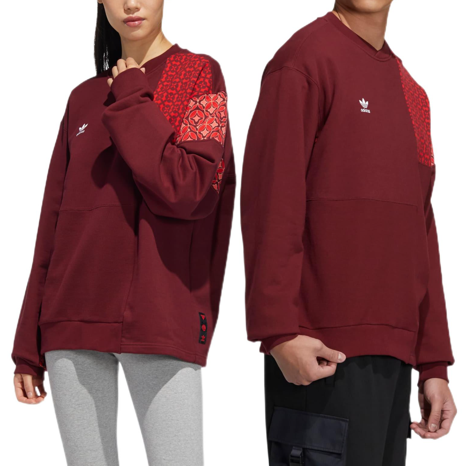 adidas originals CNY Limited Pattern Printing Sports Round Neck Pullover Brown Red HC0564