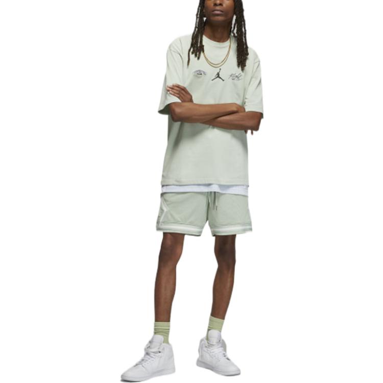 Men's Air Jordan Back Character Alphabet Printing Casual Round Neck Short Sleeve Water Blue T-Shirt DM1445-017