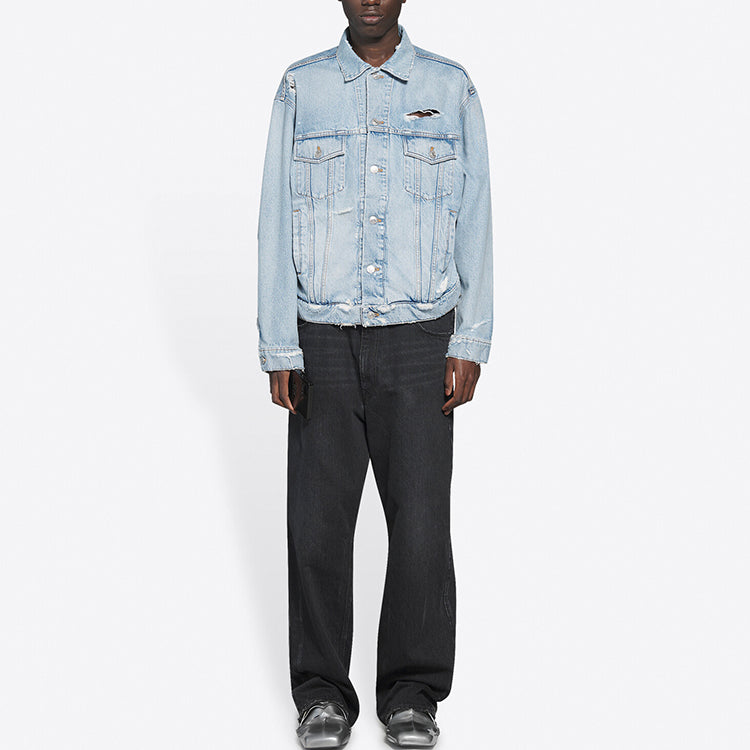 Balenciaga Unisex FW21 Logo Denim Jacket Blue 664329TBP488961