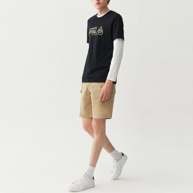 FILA Athleisure Casual Sports Colorblock Logo Round Neck Short Sleeve Black F11M118151F-BK