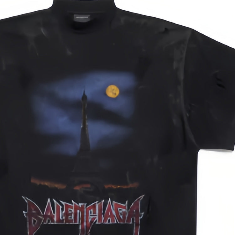 Balenciaga Paris Moon T-shirt Oversized 'Black Faded' 739028TOVE41055