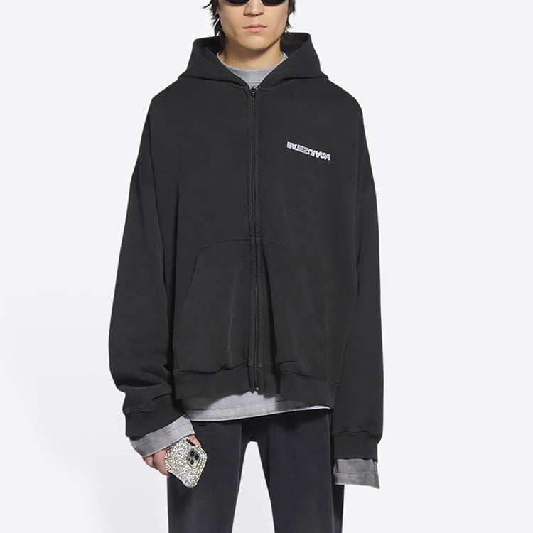 Balenciaga Turn Zip-Up Hoodie Wide Fit 'Black' 674719TLVB49034