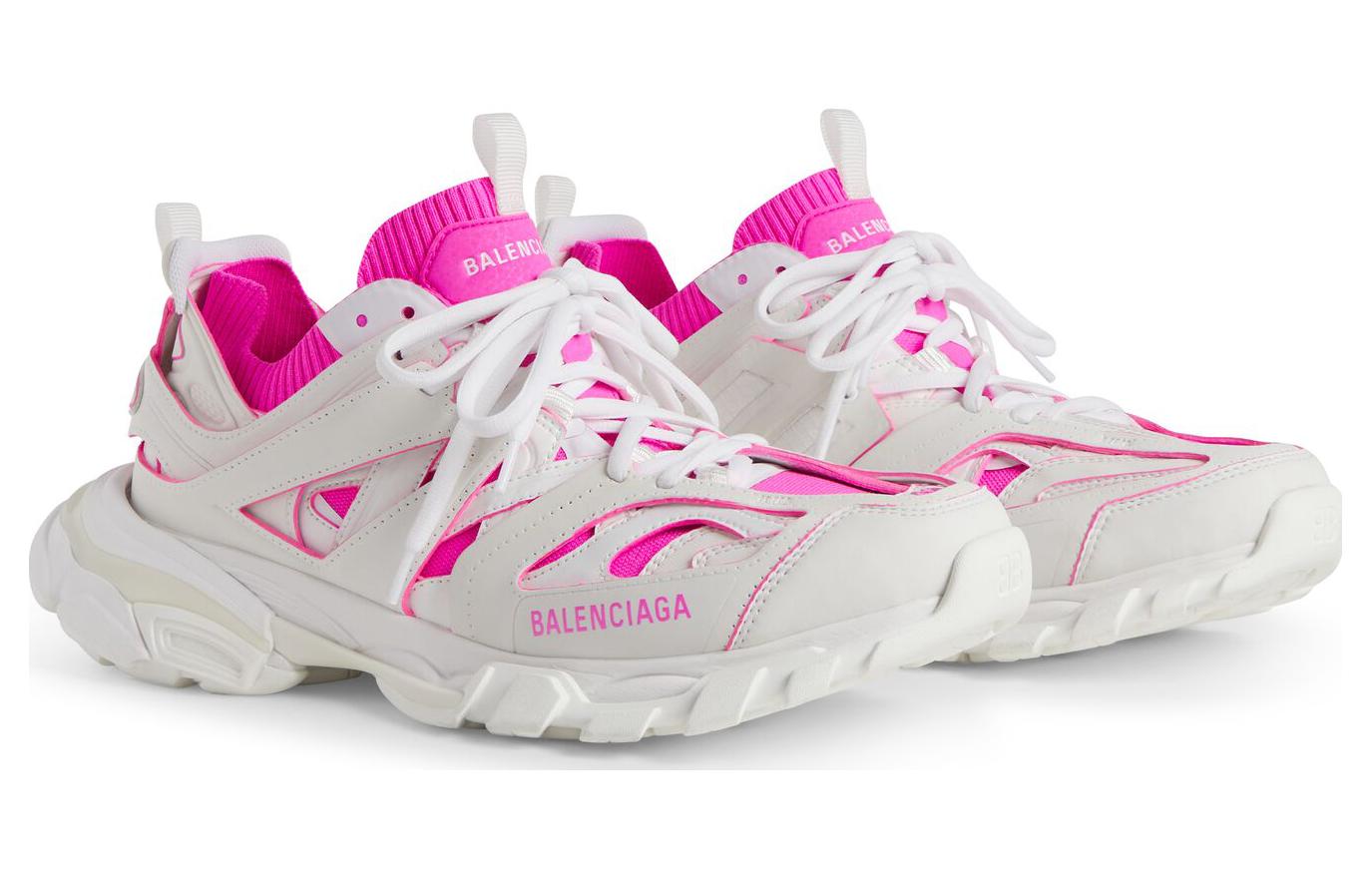 (WMNS) Balenciaga Track Sock Sneakers 'White and Neon Pink Knit and Nylon' 736328W3SKC9055