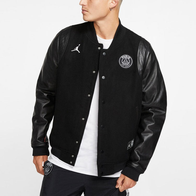 Air Jordan x PSG Crossover Paris Saint-Germain Varsity Sports baseball uniform Jacket Black BQ8363-010