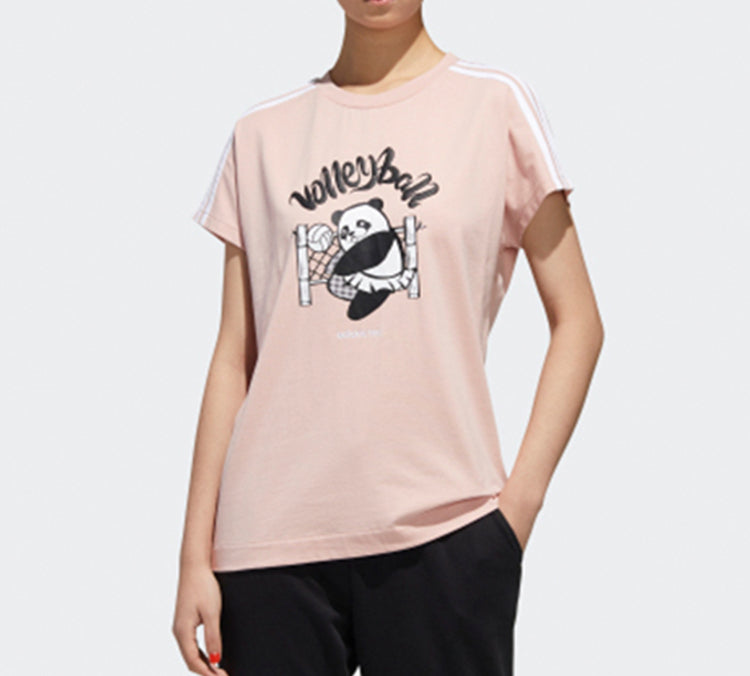 (WMNS) adidas neo Panda Tee Printing Loose Short Sleeve Pink Red GK1562